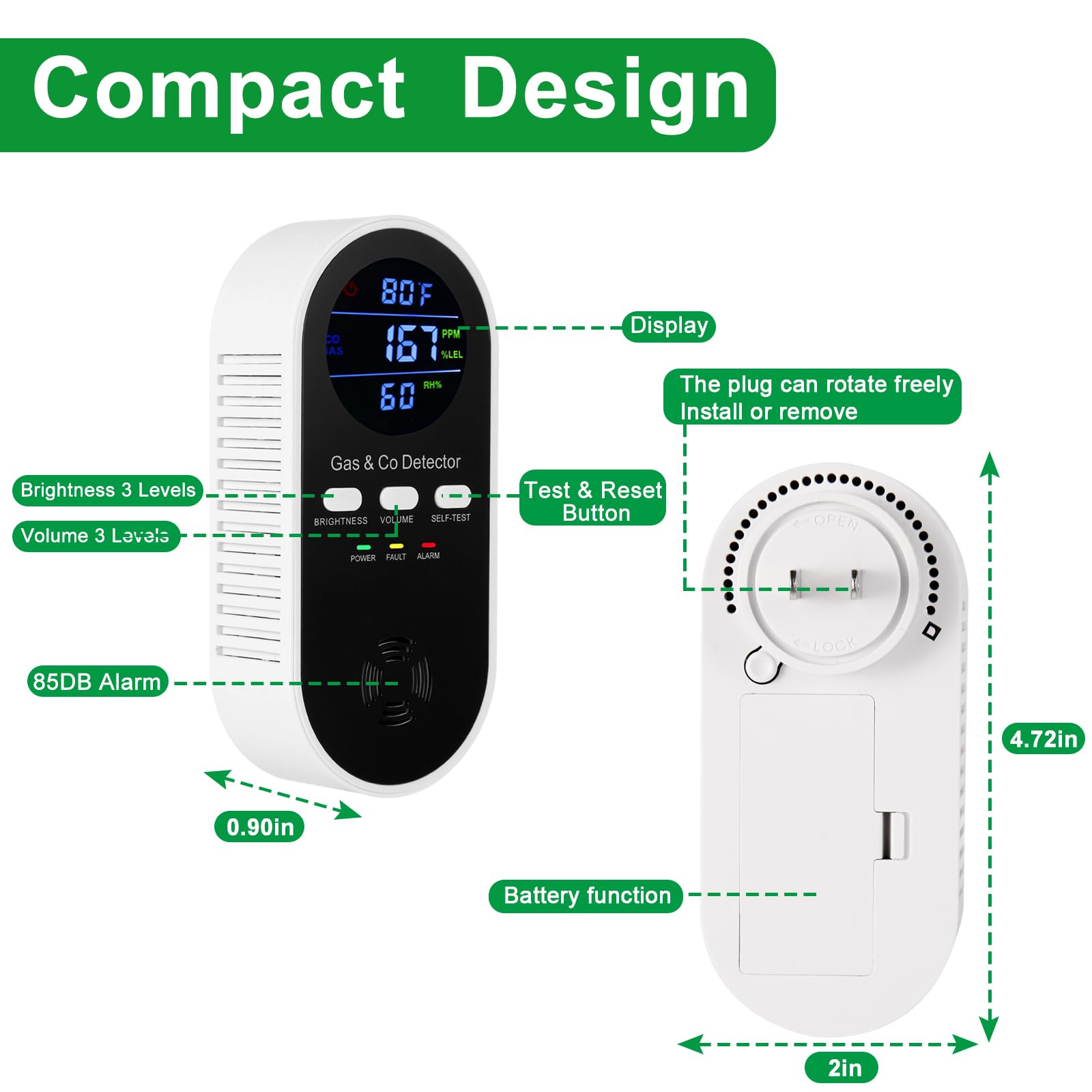 5-in-1 Combination Gas & Carbo - Co Detector Plug 评论和价格