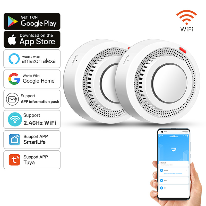 2 Pack Tuya Smart WiFi Smoke D - Smoke Detector Interconnected 评论和价格